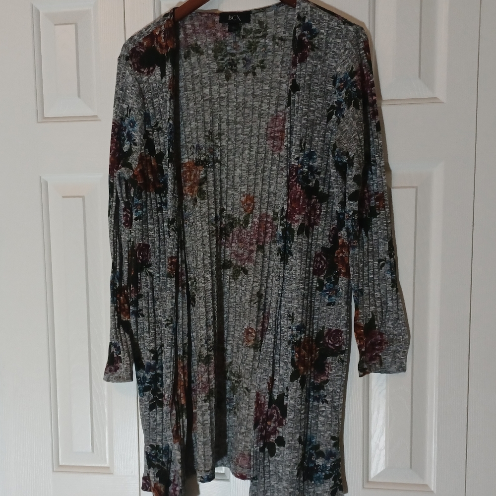 BCX XL Grey and Floral Cardigan